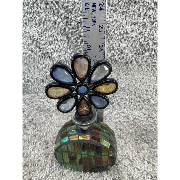 Decorative Glass Bottle With a Mosaic Design Flower Shaped Stopper Set Of 2 - Picture 6 of 9